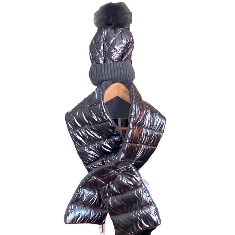 Silver Metallic Matching Hat and Scarf Set